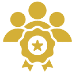 Three figures with a star emblem.